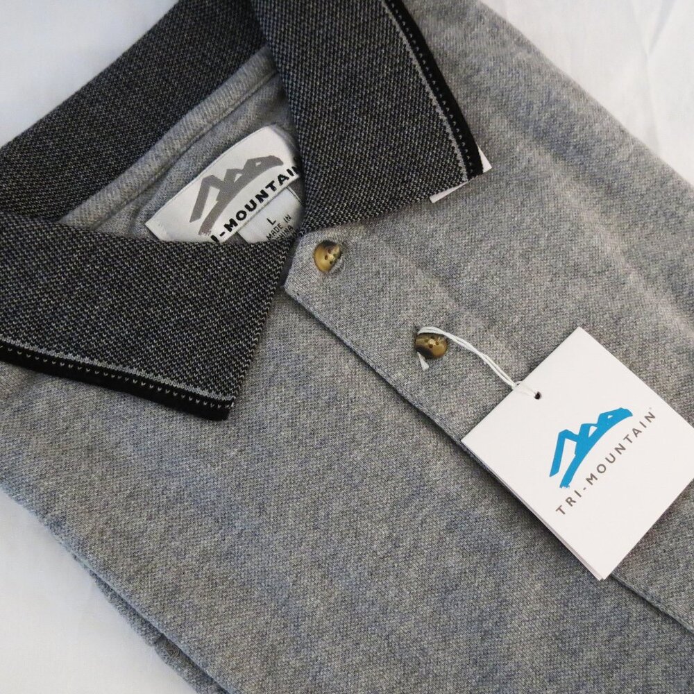 SUMMER GIVE AWAY! NWT, Men's Golf/Tennis Polo Shirt, L. Gray with Navy Blue